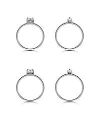 Macy's 1 5/8cttw 4Pc Set- 2- 4mm Square Cut Cubic Zirconia Stones + 5x3mm Pear on Polish 4 Row 1mm Band Ring