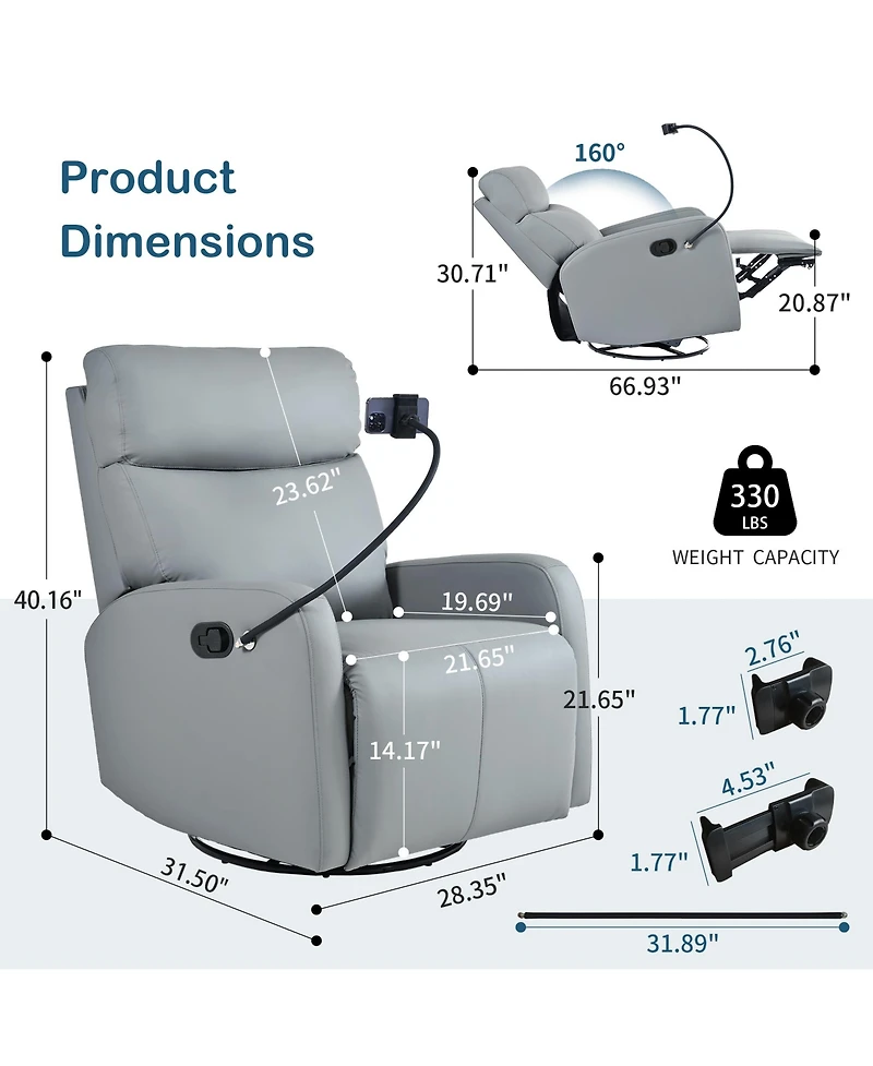 Flynama Swivel Rocker Recliner Chair 360 Degree Glider with Phone Holder for Bedroom Living Room Home Theater 330LBS Capacity