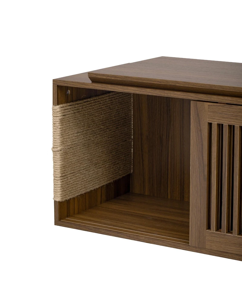 Streamdale Furniture Mid-Century Walnut Tv Stand with Extendable Table & Cushion