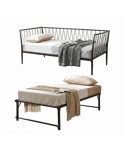 Kings Brand Furniture Bella Metal Day Bed with Trundle Stylish and Functional