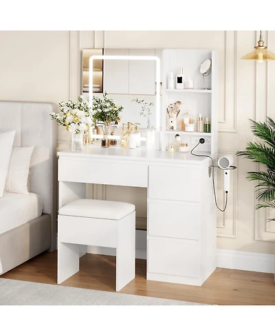 gaomon Makeup Vanity Set with Foldable Lighted Mirror