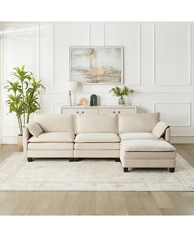 Streamdale Furniture Streamdale L-shaped sofa with storage, cotton-linen velvet, 3 seats, extends, living room