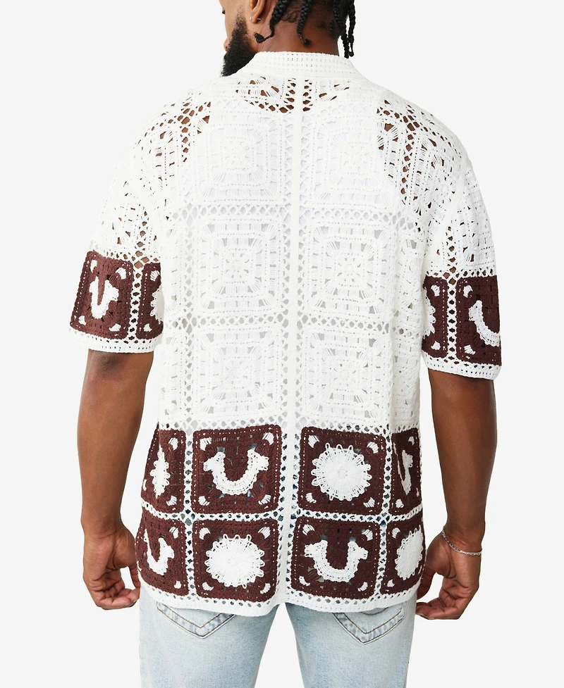 True Religion Men's Short-Sleeve Logo Crochet Knit Shirt