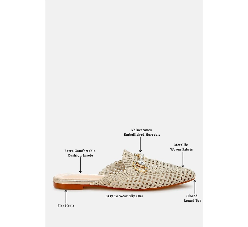 London Rag Womens Roboma Metallic Woven Diamante Mules