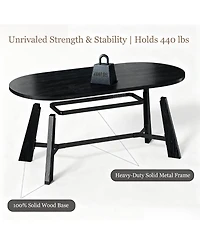 logicfox 70.8" Oval Work Desk for 6-8 People Rustic Style with Tapered Legs for Boardroom Office Meeting Conference Room