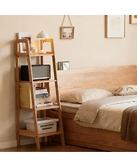 Yigii Solid Oak 4 Tier Ladder Shelf Small Bookcase Stable Frame Living Room Bedroom