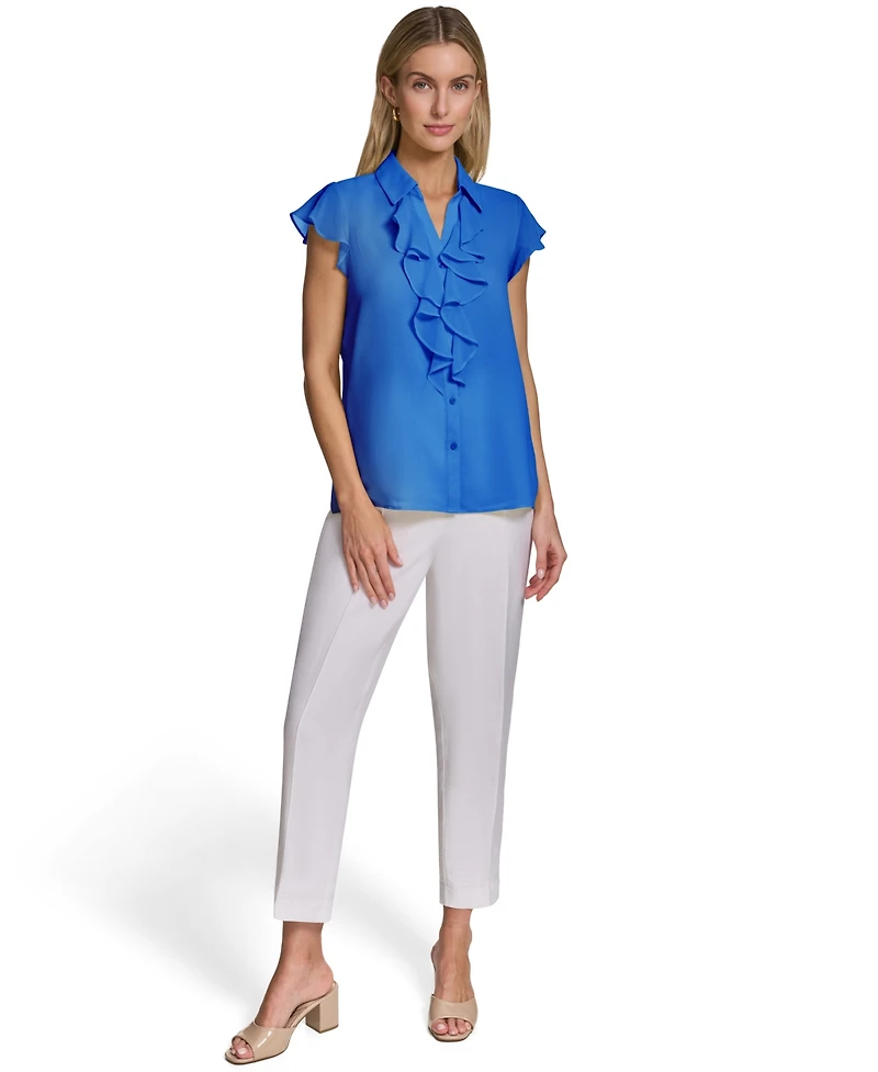 Calvin Klein Women's Ruffle-Front Collared Neck Top