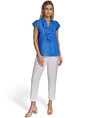 Calvin Klein Women's Ruffle-Front Collared Neck Top