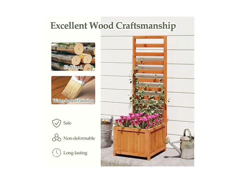 Slickblue 48 Inch Wooden Raised Garden Bed with Trellis & Drainage