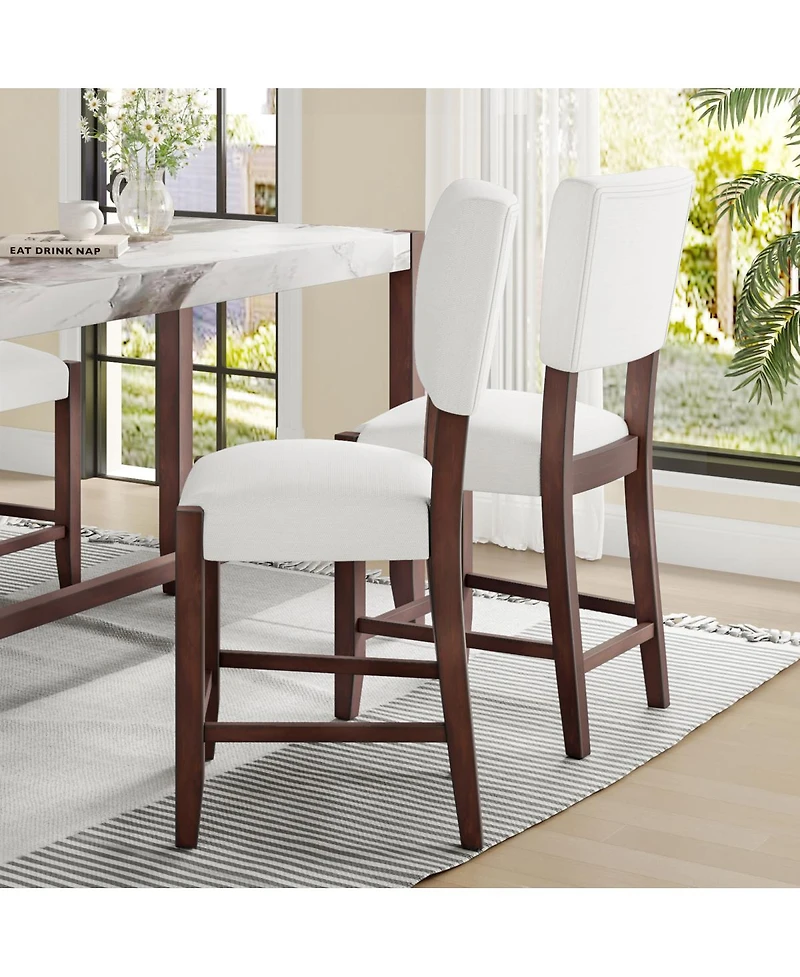 Streamdale Furniture Mid Century Modern 2pk Linen Upholstered Bar Stools with Solid Wood Legs