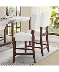 Streamdale Furniture Mid Century Modern 2pk Linen Upholstered Bar Stools with Solid Wood Legs
