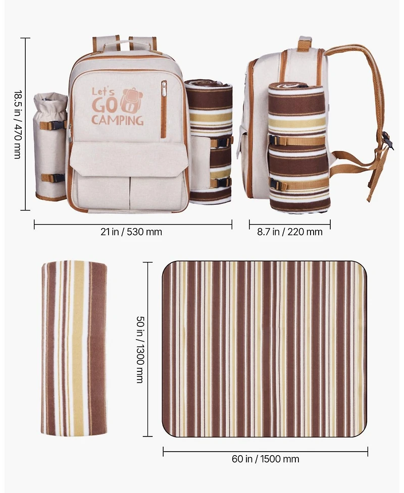 Mecale 4-Person Picnic Backpack with Insulated Cooler, Blanket and Tableware Set