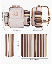 Mecale 4-Person Picnic Backpack with Insulated Cooler, Blanket and Tableware Set