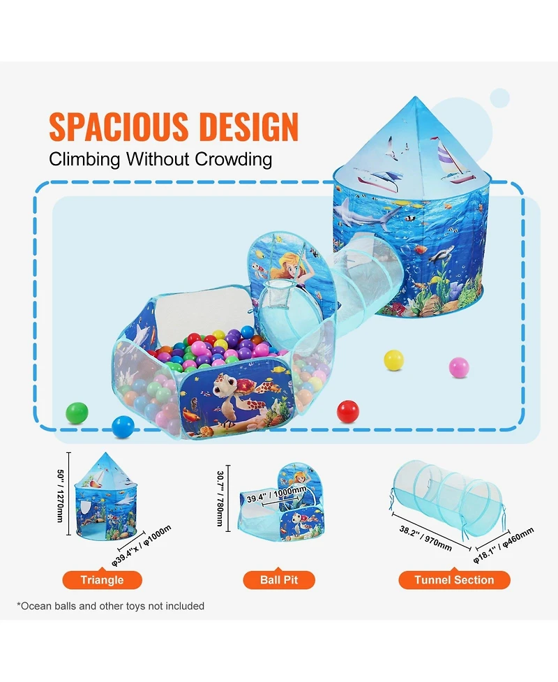 Mecale 3-in-1 Kids Play Tent with Tunnel and Basketball Hoop