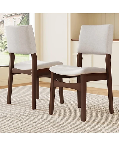 Streamdale Furniture Upholstered Stackable Dining Chairs Set of 2 - Linen Fabric, Solid Wood Frame