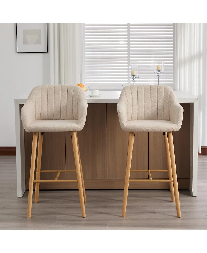 Streamdale Furniture Modern Linen Bar Stools Set of 2 with Back & Armrest