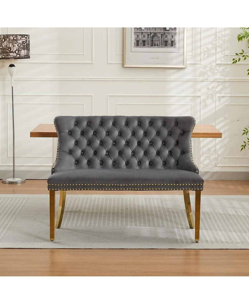 Streamdale Furniture Velvet Double Dining Loveseat Bench, 2-Seat Tufted Bench w/Gold Legs