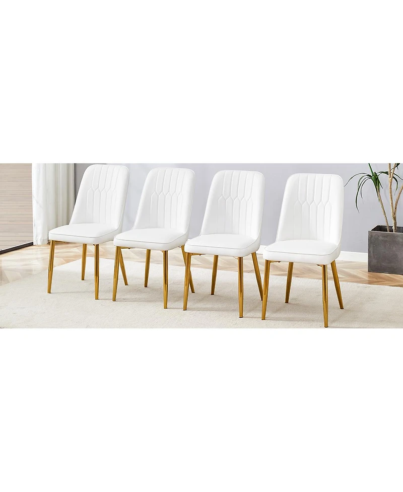 Streamdale Furniture 4 Modern Pu Leather Dining Chairs with Gold Legs