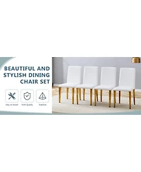 Streamdale Furniture Set of 4 White Pu Dining Chairs with Golden Metal Legs