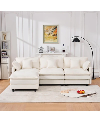 Streamdale Furniture 101.9" 3-seater cashmere sofa w/ movable footstool, modular.