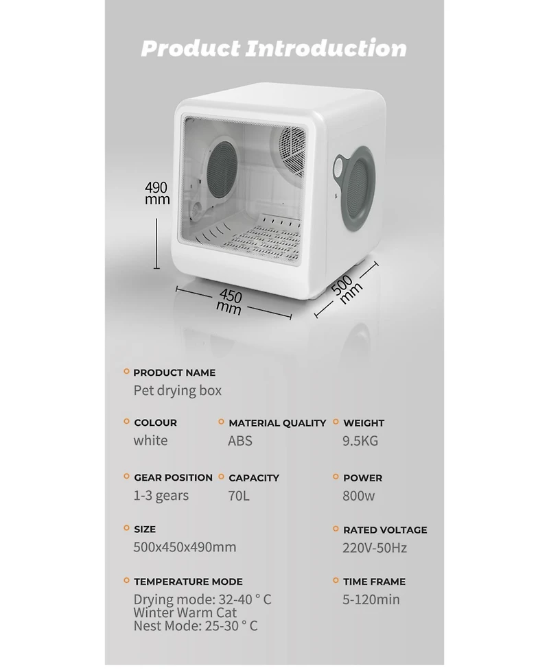 Aostirmotor Pet Dryer Box for Cats & Dogs – Indoor Grooming Appliance with Gentle Drying, Hands-Free Pet Care for Home Use