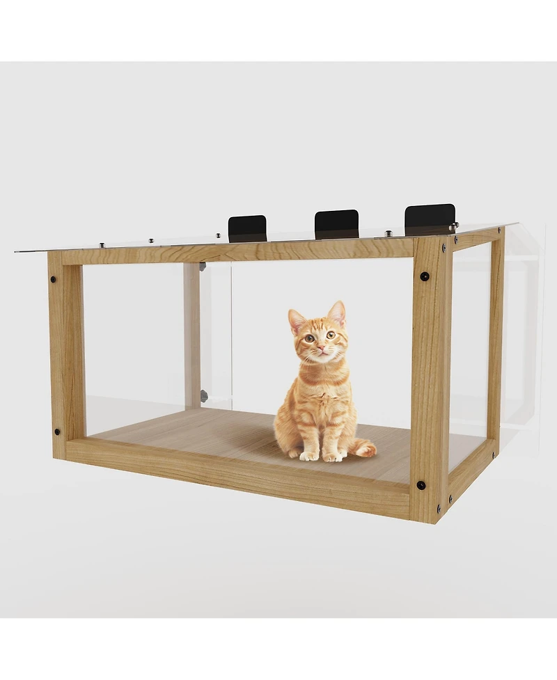 Aostirmotor Waterproof Wooden Window Cat Perch – Safe Catio Box for Indoor Cats, 24-35" Window Fit