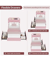 gaomon Bed Frame with Storage Headboard, Kids 2 Drawers, Boucle Upholstered Platform Bookcase