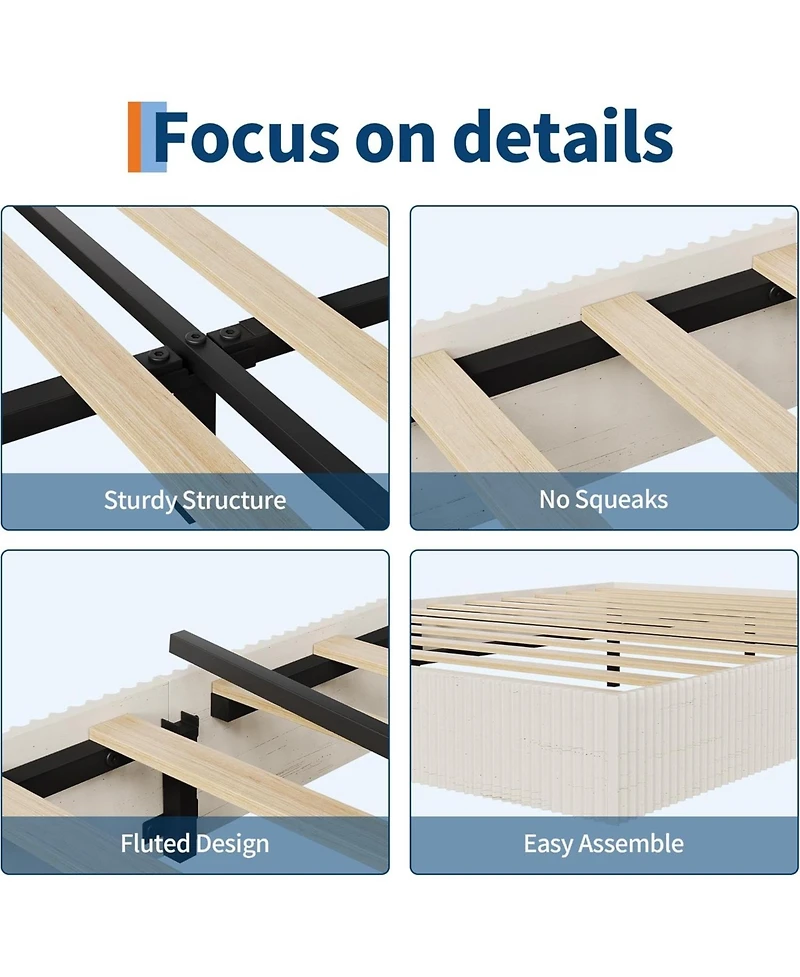 gaomon Bed Frame, Wood Platform with Fluted Design, Low Profile Minimalist Base Noise-Free