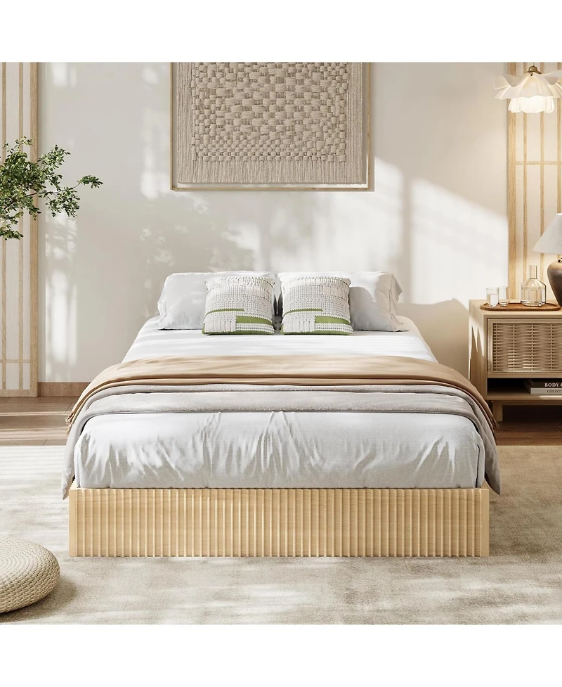 gaomon Bed Frame, Wood Platform with Fluted Design, Low Profile BedFrame, Minimalist Base Noise-Free, Easy Assembly, No Box Spring Needed