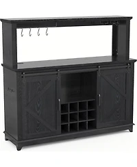 gaomon Farmhouse 55" Coffee Bar Cabinet with Sliding Barn Door & Power Outlet Led Light, Large Kitchen Hutch