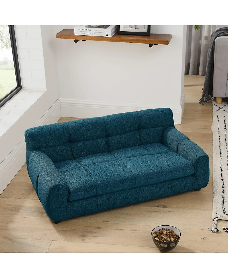 6thdruple 38 Inch Dog Sofa Bed, Green Linen with Armrest and Backrest for Large Medium Breeds
