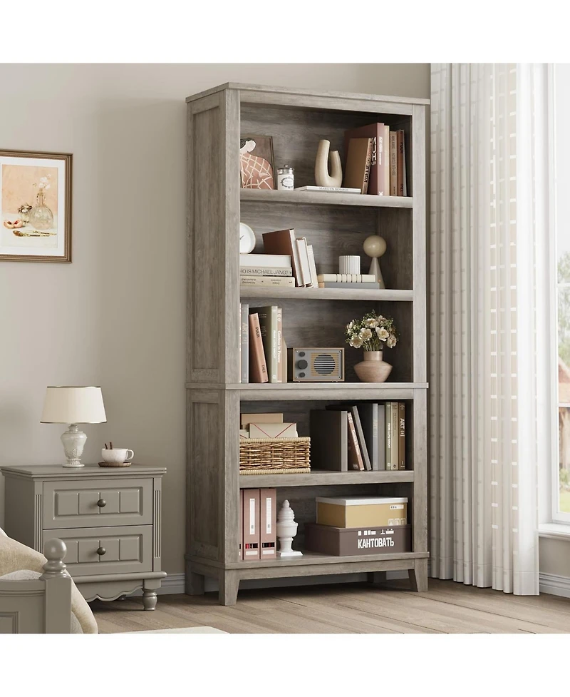 gaomon Tall 5-Tier Farmhouse Bookcase with Adjustable Shelves, Wide Wood Bookshelf