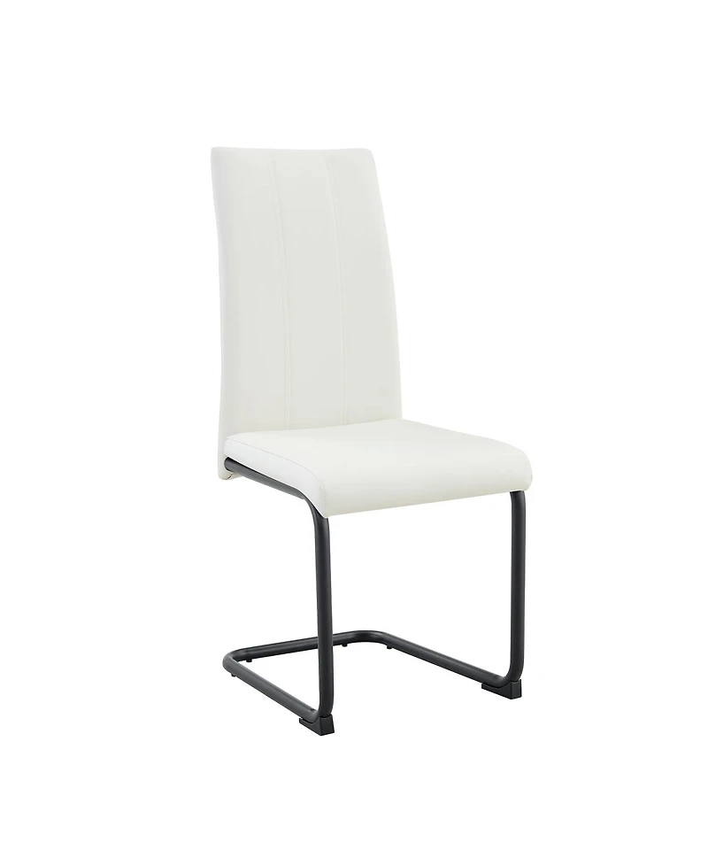 Streamdale Furniture 2-Pack White Pu Upholstered Dining Chairs with Black Metal Legs
