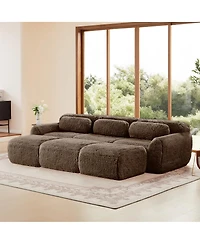 Streamdale Furniture 3-Seater Plush Fabric Sofa with Movable Ottoman, No Assembly Required