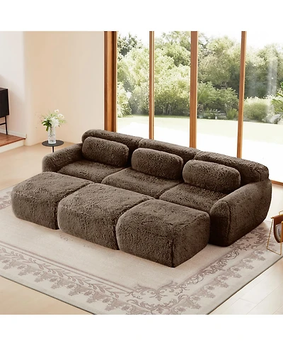 Streamdale Furniture 3-Seater Plush Fabric Sofa with Movable Ottoman, No Assembly Required