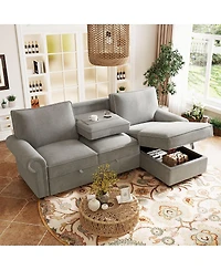 Streamdale Furniture 95" Convertible Sectional Sleeper Sofa w/ Storage Chaise & Cup Holders