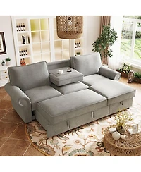 Streamdale Furniture 95" Convertible Sectional Sleeper Sofa w/ Storage Chaise & Cup Holders