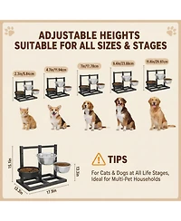 Aronkl Dual Sided Elevated Dog Stand 5 Adjustable Heights 3 Bowls Slow Feeder Stainless Steel Non Slip