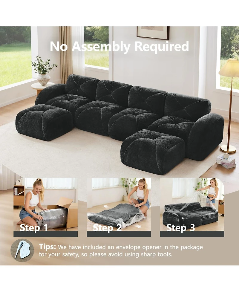 Streamdale Furniture U-shaped Boneless Sofa, Tufted, 32D High Density Sponge