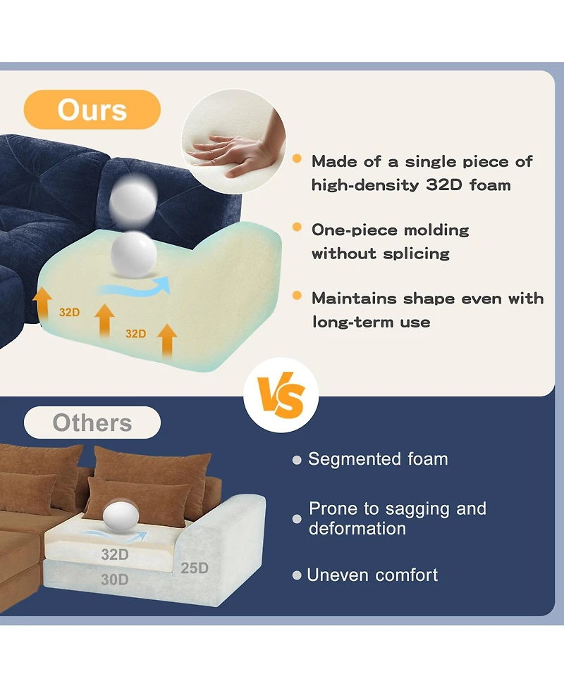 Streamdale Furniture Streamdale U-shaped Boneless Sofa, Tufted