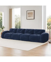 Streamdale Furniture Streamdale 140" Blue Velvet Boneless Tufted Sofa with Ergonomic Design & Anti-Slip Bottom