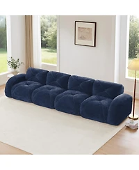 Streamdale Furniture Streamdale 140" Blue Velvet Boneless Tufted Sofa with Ergonomic Design & Anti-Slip Bottom