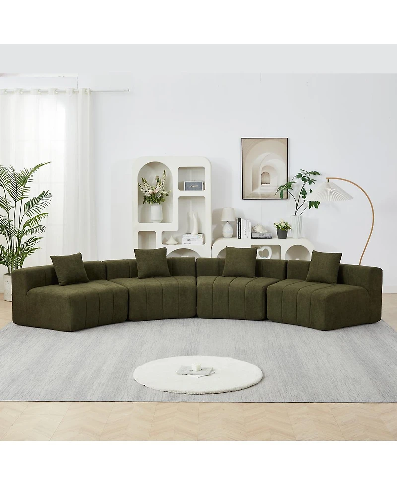 Streamdale Furniture Chenille Curved Sectional Sofa with 4 Pillows