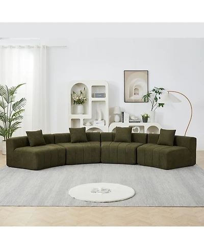 Streamdale Furniture Chenille Curved Sectional Sofa with 4 Pillows