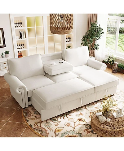 Streamdale Furniture 95" Convertible Sectional Sleeper Sofa w/ Storage Chaise & Cup Holders