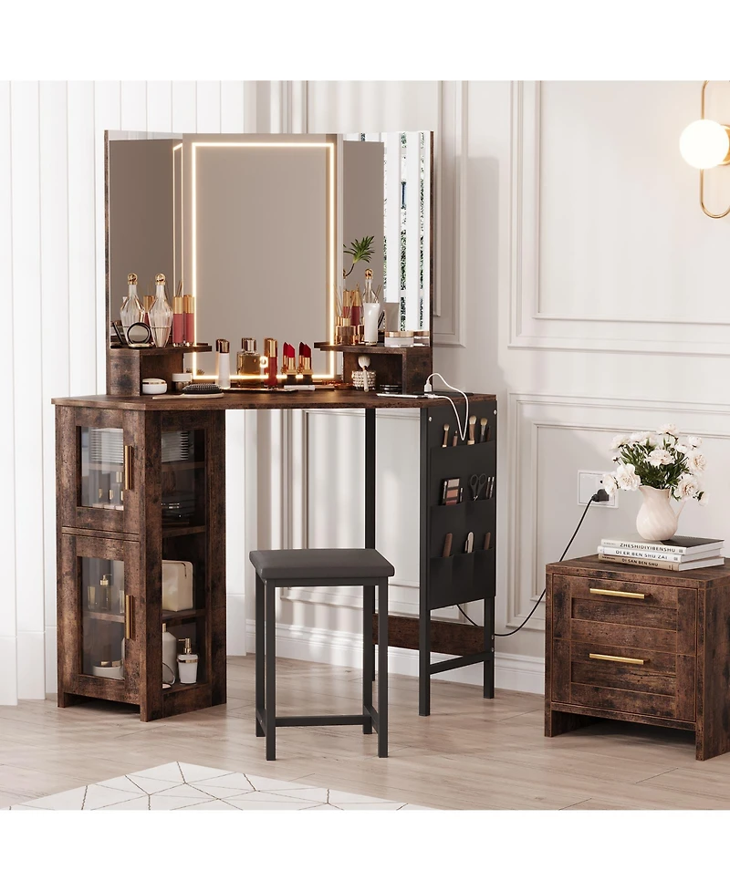 Gaomon Corner Makeup Vanity Desk with Led Lighted Mirror