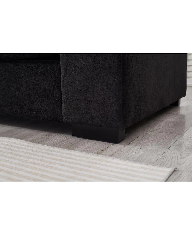 Streamdale Furniture Streamdale Black 4-Seat Corduroy Sectional Sofa Couch with 2 Ottomans