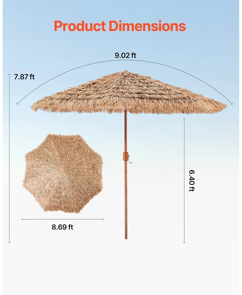 Mecale 9 Ft Thatched Tiki Patio Umbrella with Tilt and Metal Ribs