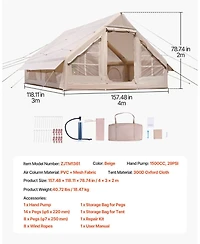 Mecale 5-8 Person Inflatable Camping Tent with Hand Pump and Stove Jack