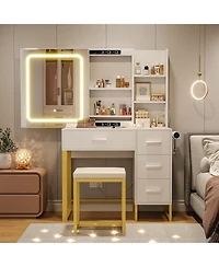gaomon Makeup Vanity Desk with Lighted Mirror and Built-in Charging Station